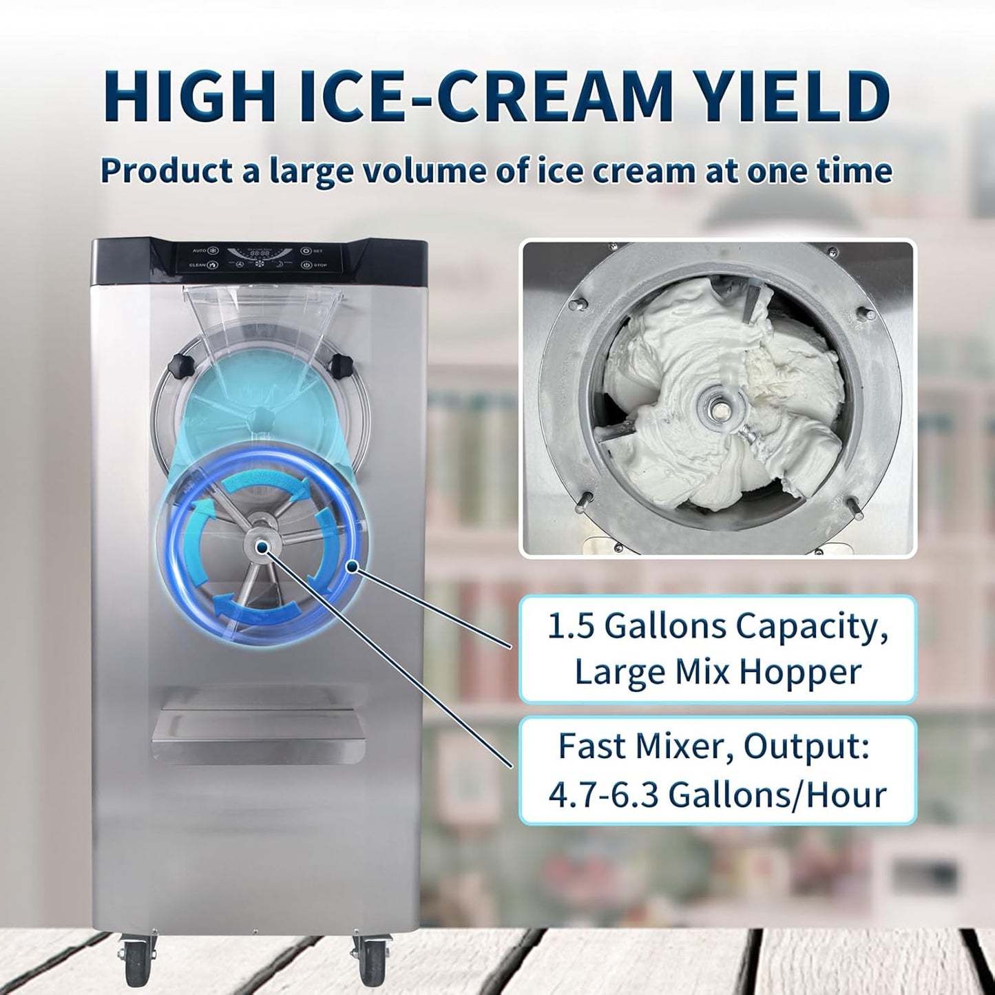 Ice Cream Maker Commercial Machine 18-24L/H, 6.3Gph Capacity Suitable for Restaurant/Bar/Home, 2000W High Hard Ice Cream Machine with LED Display, (116V 60Hz)