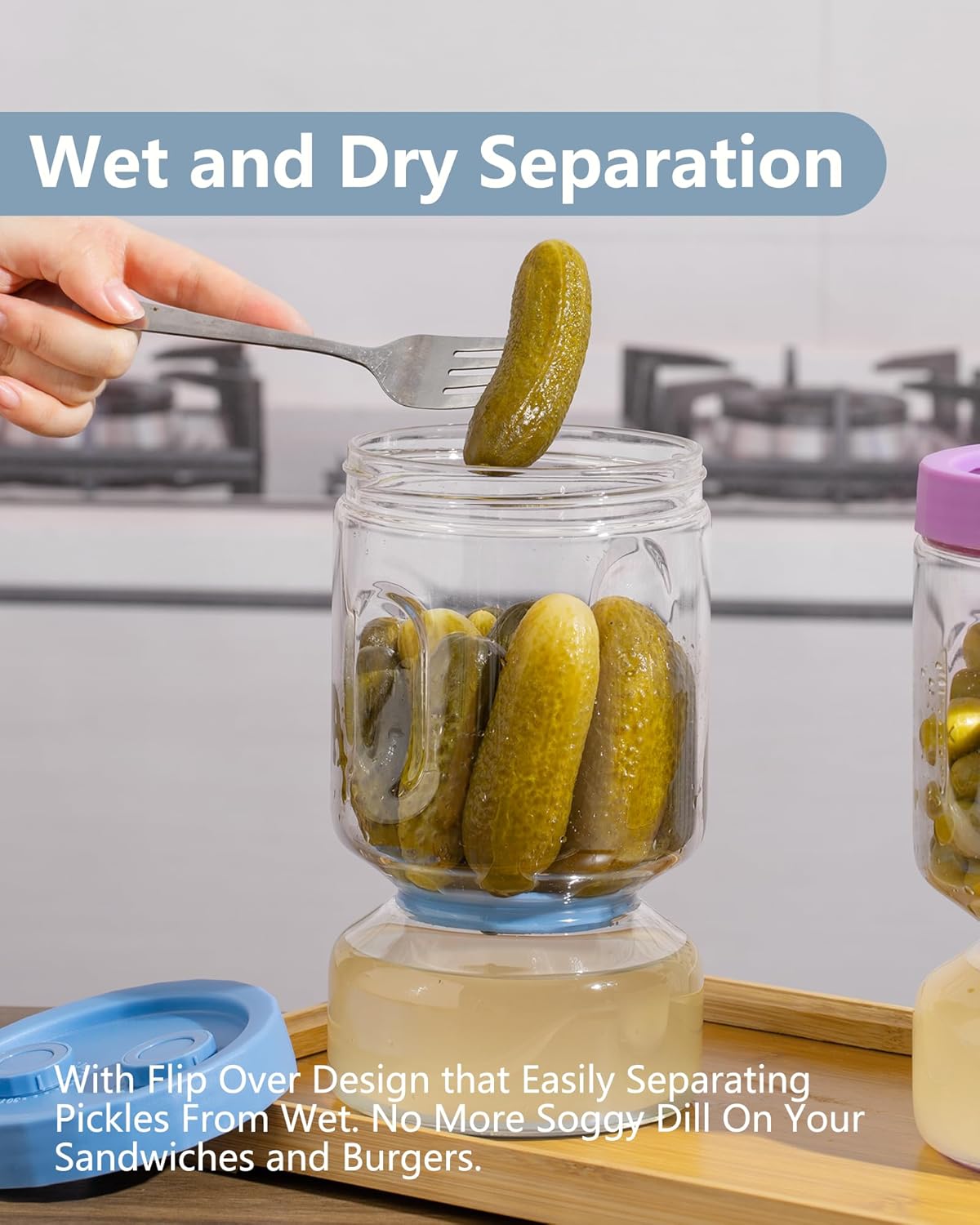 ZENS Pickle Jar with Strainer Flip, 2 Pack 51oz Pickle Container Pickle Juice Separator Hourglass Jar for Olive Keeper, Leakproof Pickle Holder Jars for Pickling Dill Sliced Storage, Gifts for Mom