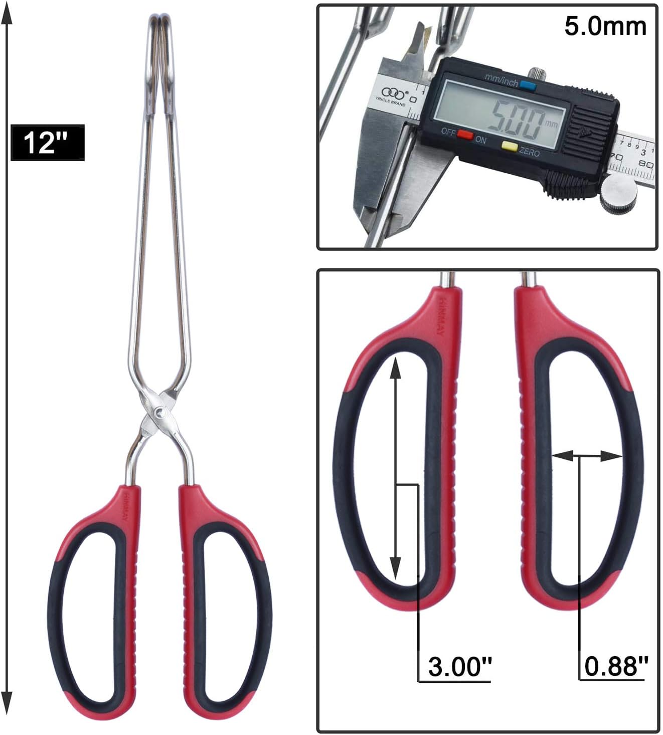 Stainless Steel Scissor Tongs with Comfort-Grip Handle 12-Inch