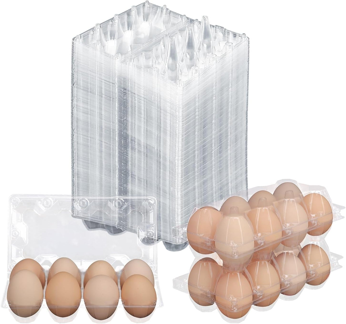 150 Pack Bulk Egg Cartons, Clear Plastic Chicken Egg Holders, Egg Tray Carton Holder for Home & Kitchen, Farm & Market Use, An Eco-Friendly Egg Storage Solution, 8 Grids，(Medium Size)…