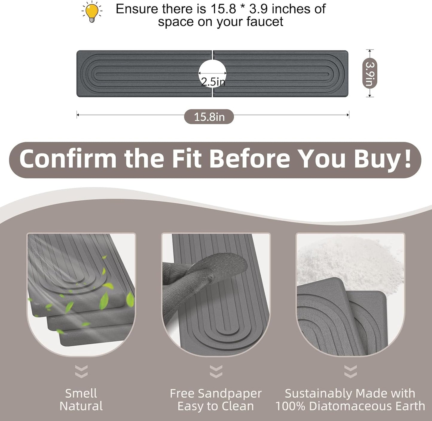 Faucet Mat for Kitchen Sink - Super Absorbent Diatomite Fast Drying Stone, Quick Drying Splash Guard,Prevents Moisture Buildup Sink, Durable Protector for Kitchen,Bathroom Counter