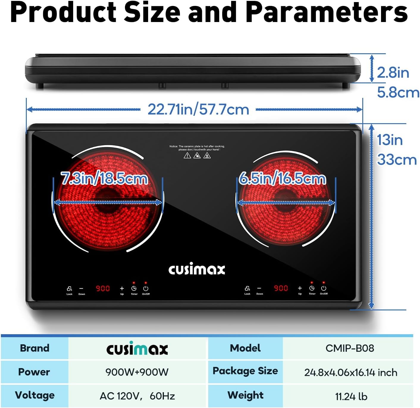 Electric Stove,Cusimax Electric Hot Plate for Home,9 Temperature and 1800w Power Level,Double Infrared Burner with Sensor Touch,Kids Safety Lock,Timer,Ceramic Countertop Stove