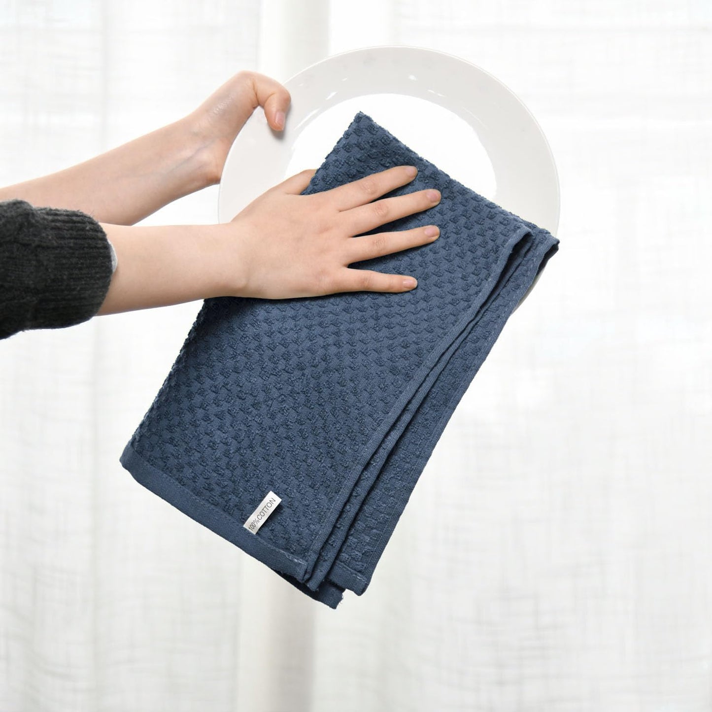 Artoid Mode Ring Spun Cotton Blue Dishcloth Kitchen Towels, 12x12 Inch Ultra Soft Absorbent Quick Drying Household Cleaning Kitchen Rags Set of 6