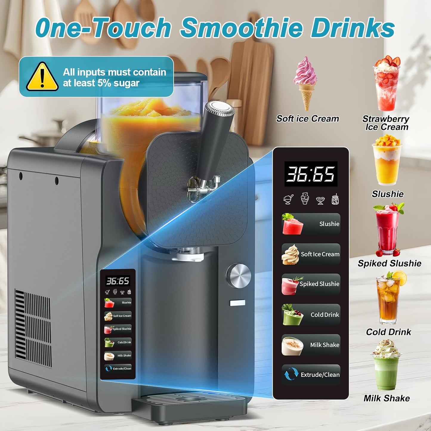 Ice Cream Maker, Slushie Machine for Home, Slushy Machine 70 oz Margarita Machine with 6 Preset Programs for Ice Cream,