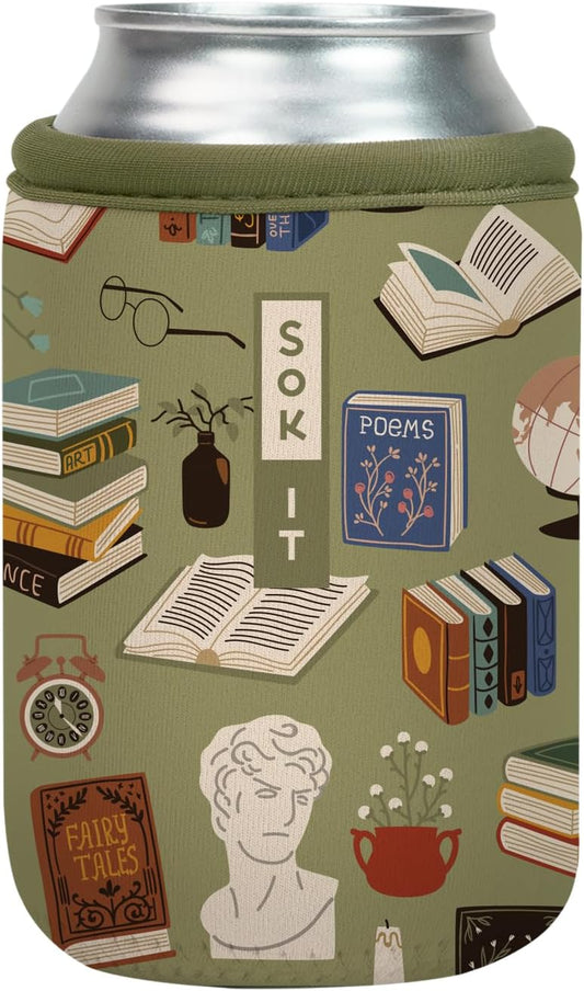 Sok It CanSok Sleeve for Beer & Soda Insulated Neoprene Cover (Book Club, 12oz Can Sleeve)