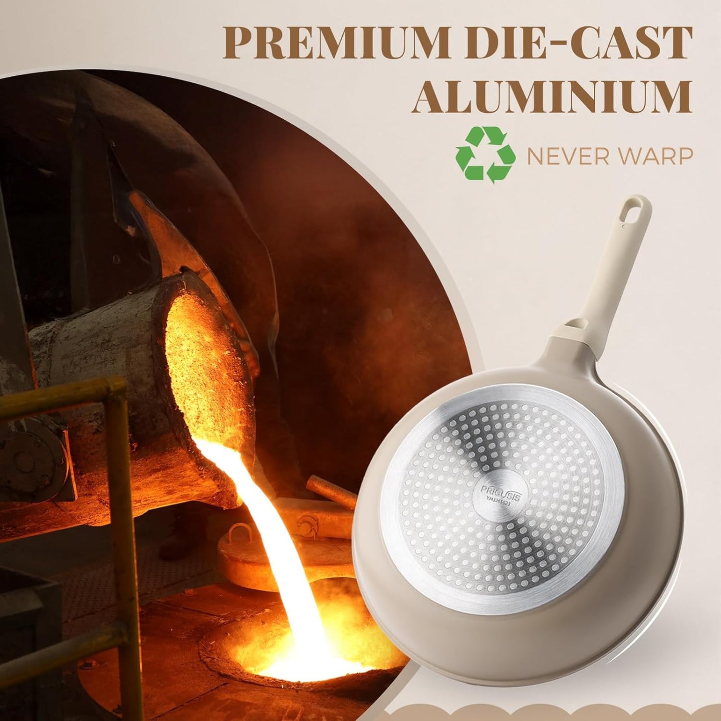 Nonstick Frying Pan, 8/10/12 Inch Stain/Scratch/Crack Proof Chef Pan, Healthy Skillet, PFOA Free Omelet Pan, Dishwasher & Oven Safe, Induction Compatible (10-Inch, Natural Linen)