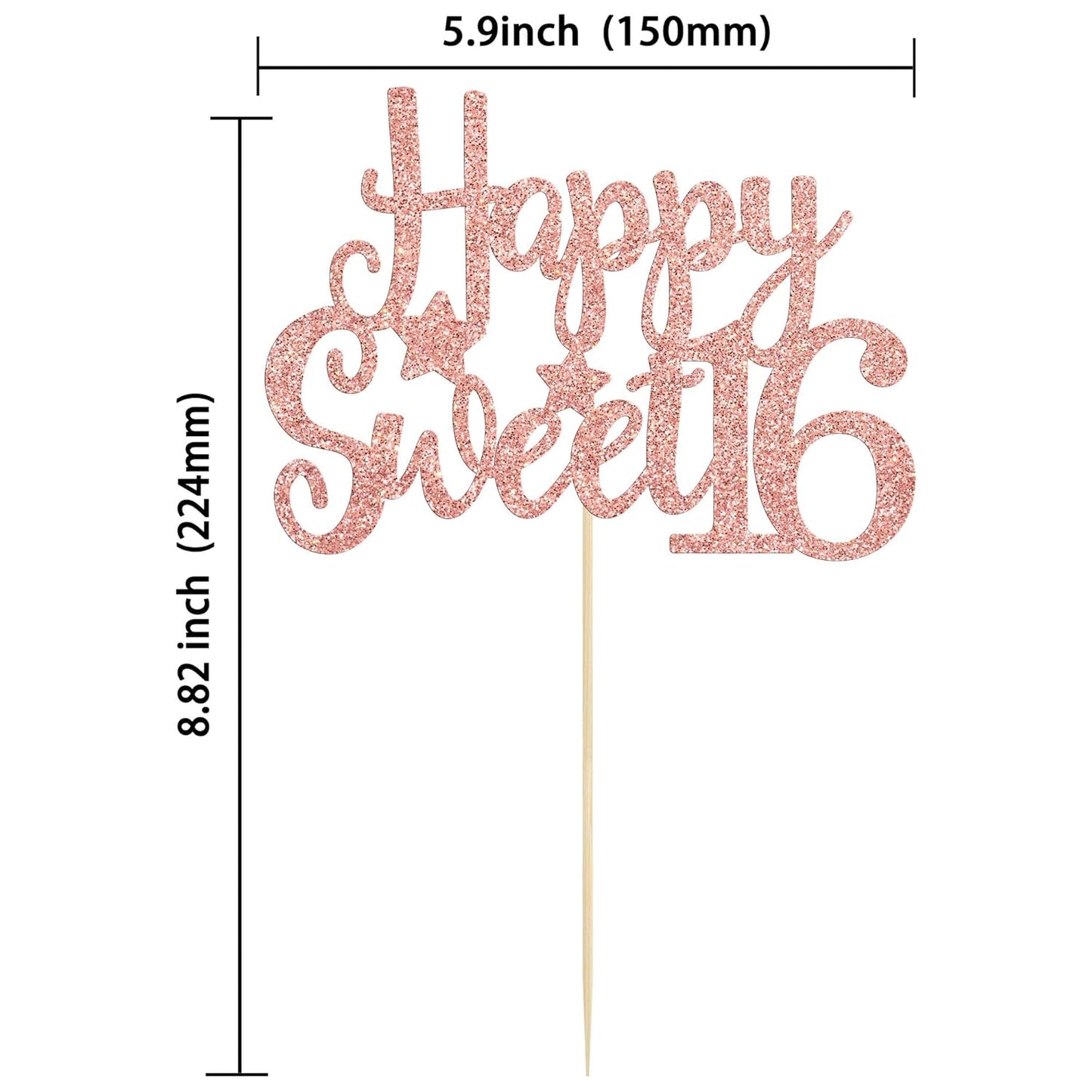Gyufise 1Pc Happy Sweet 16 Cake Topper Rose Gold Glitter Sweet 16 Birthday Decorations Happy 16th Birthday Decorations for Girls Boys