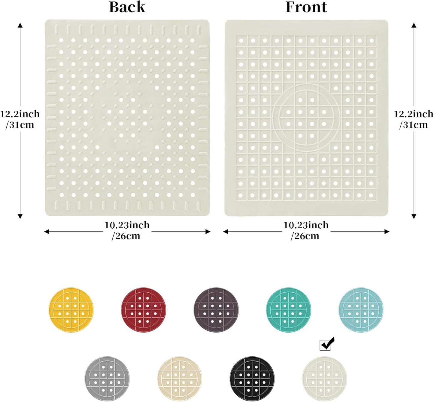 WILLKOMMEN Kitchen Sink Mat, 12" x 10" Dish Drying Mat, Sink Protector Mats for Bottom of Kitchen Sink, Fast Draining Sink Mats Grid, 2 Pack Cream White