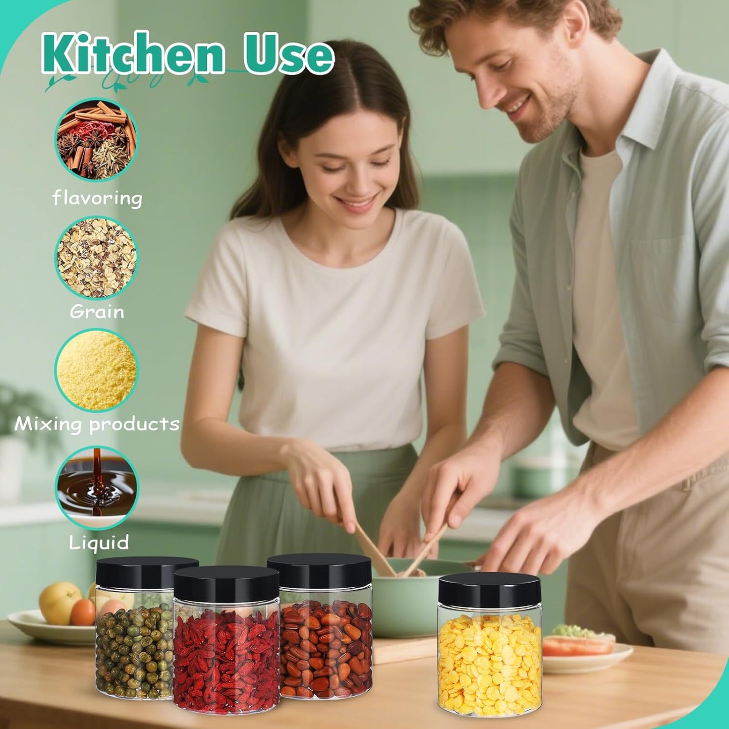 36pcs 16 oz Plastic Containers with Lids Labels Leak Proof BPA Free Airtight Refillable Clear Small Containers Storage Jars for Storing Dry Food Slime Honey Jam,black