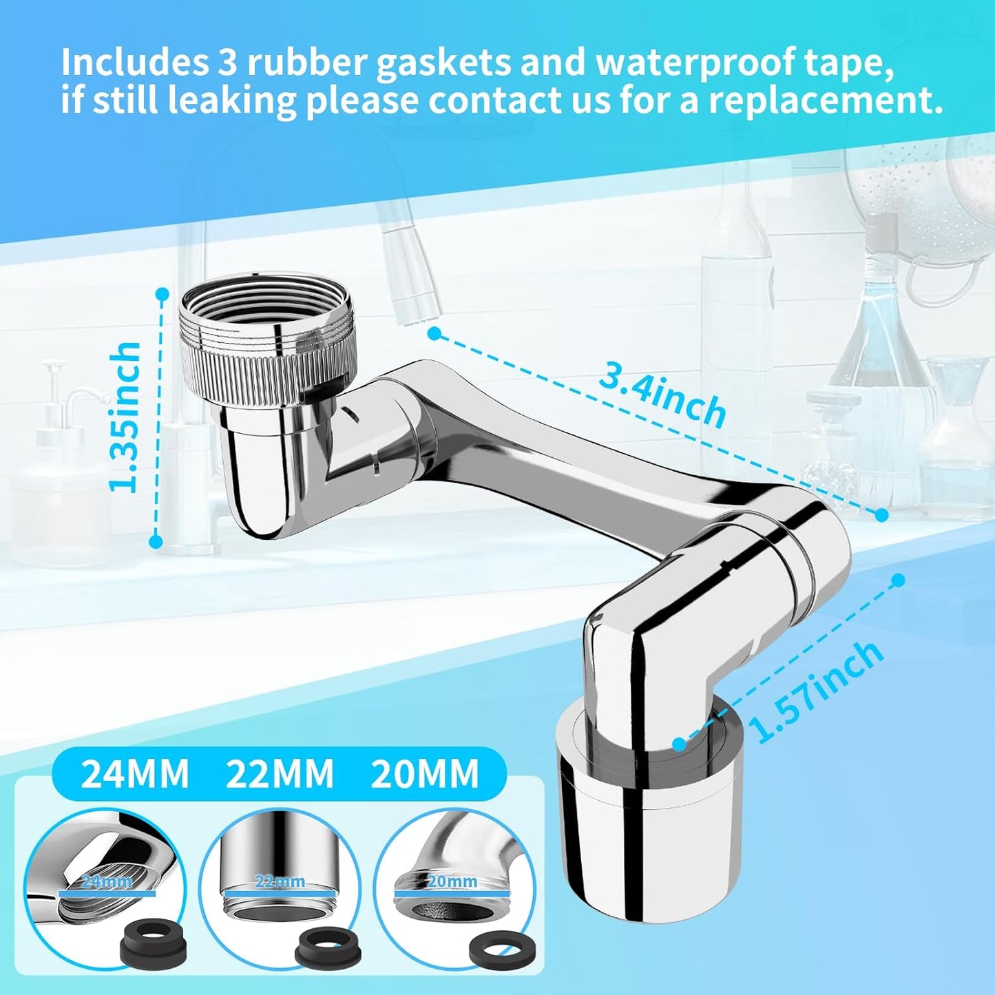 1080° Swivel Faucet Extender, Heavy Duty Rotating Sink Extension, Universal Swivel Multifunctional Robotic Arm, Rotating Splash Filter Extension Faucet Aerator for Kitchen Bathroom-4 Pcs