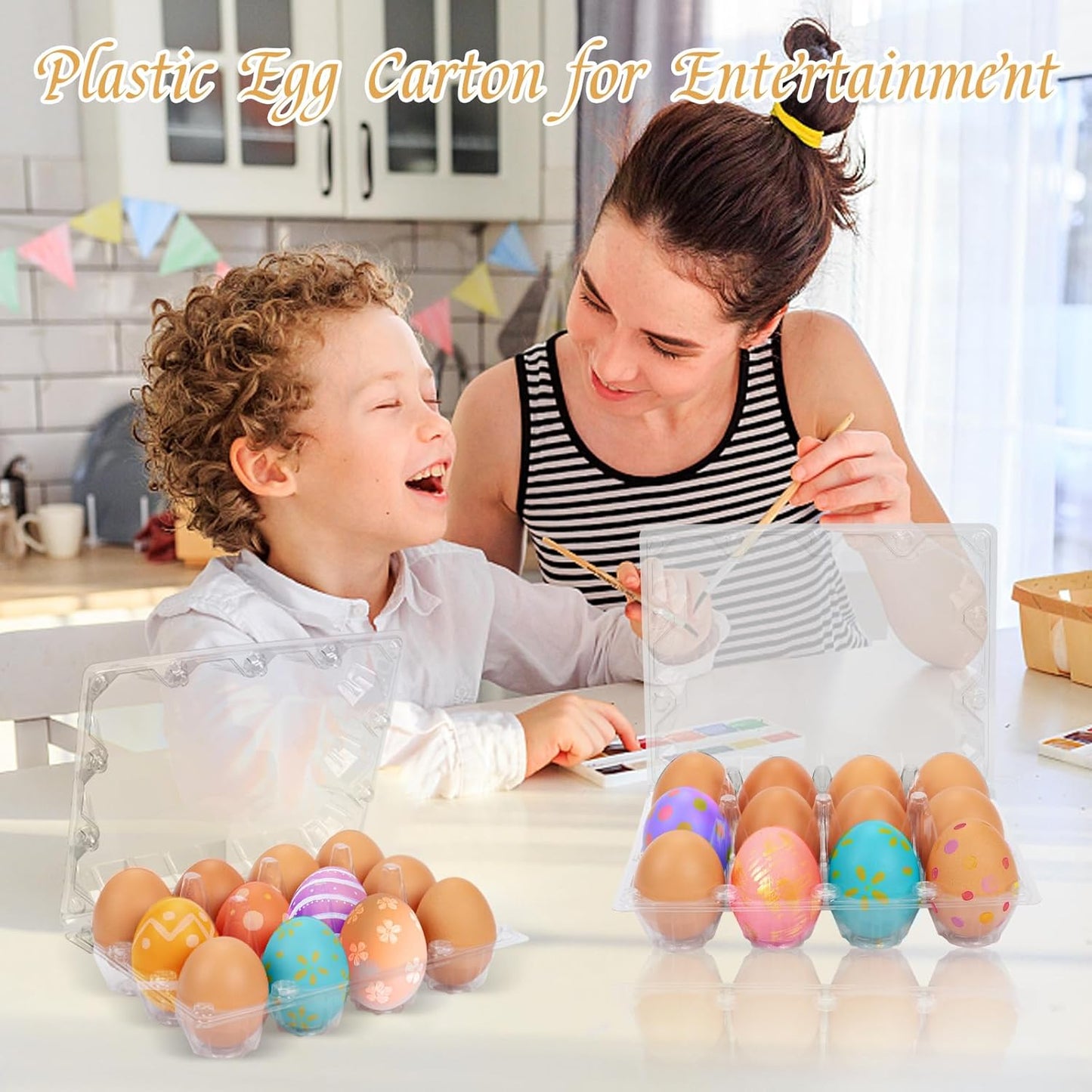 60 Pack Plastic Egg Cartons Cheap Bulk 1 Dozen Clear Empty Egg Cartons for Chicken Eggs, Reusable Egg Containers for Home Ranch Chicken Farm, Commercial Business Market Display, 3x4 Grids, Large