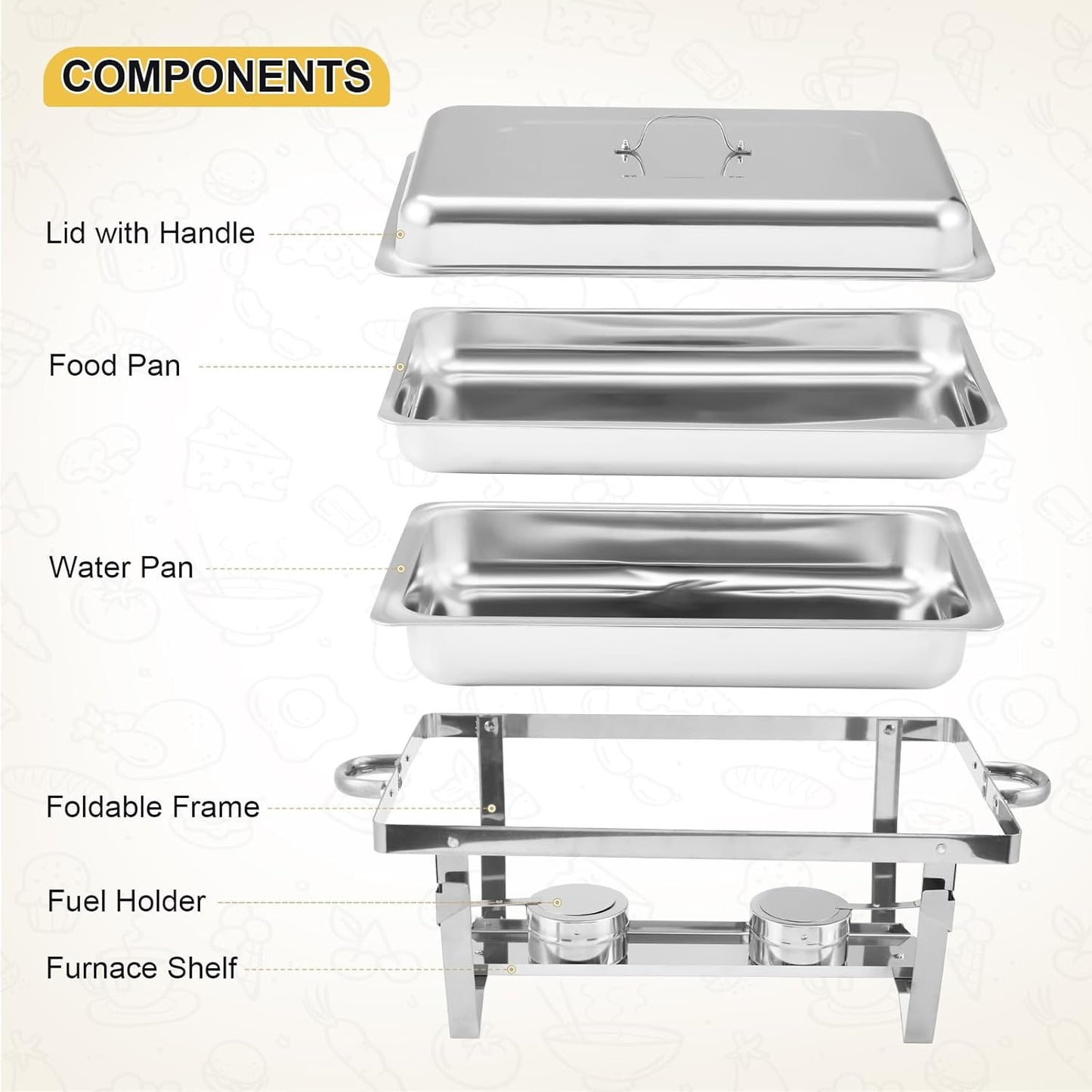 GarveeHome Chafing Dishes for Buffet 4 Pack, 8 Qt Stainless Steel Chafers and Buffet Warmers Sets With Lid, Rectangle Serving Food Warmer Catering Supplies Buffet Display for Parties, Silver