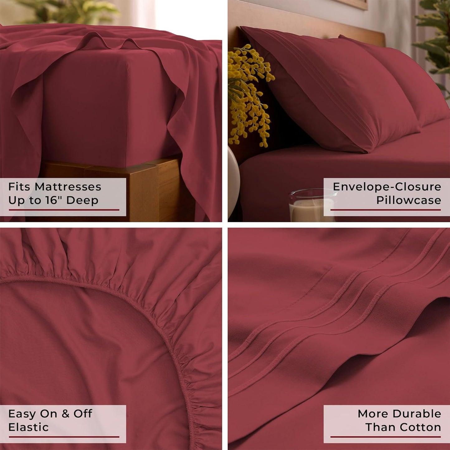 Mellanni Full Sheets Set - 4 PC Iconic Collection Bedding - Hotel Luxury, Extra Soft, Cooling Bed Sheets - Wrinkle, Fade, Stain Resistant (Full, Brick Red)