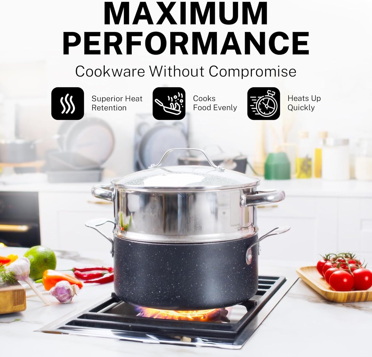 GRANITESTONE 20 Pc Complete Pots and Pans Set Non Stick Cookware Set with Deep Frying Pan Set, Bakeware, Steamer, Cooking Utensils, Non Toxic PFOA PFOS Free, Oven and Dishwasher Safe