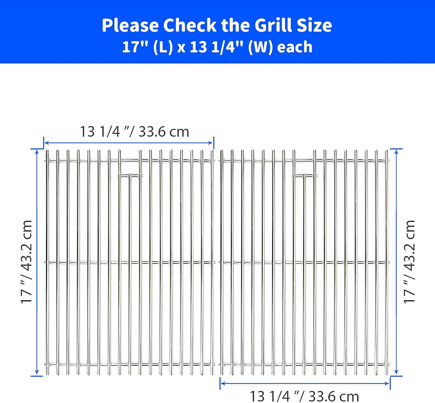 Grill Grates for Nexgrill 4 Burner 720-0830H 720-0830D 720-0670A 720-0783C 720-0783E 720-0958A, 17" Stainless Replacement Parts for 5 Burner 720-0888N Charbroil 463241113 463446015, Kenmore Gas Grill