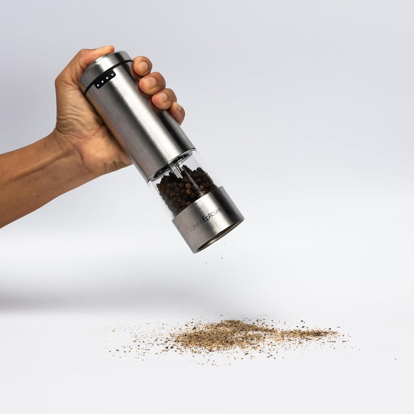 Electric Salt and Pepper Grinder Set (pack of 2) - Rechargeable USB-C - Stainless Steel Mills with LED Light Adjustable Ceramic Grinders & Complimentary Acrylic Mill Rest