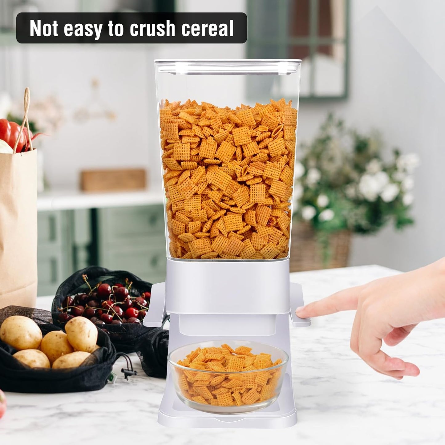 Cereal Dispenser Countertop 2pcs,5.5L Cereal Containers Storage Dispenser for Pantry,Dry Food Storage Rice Containers,Candy Dispenser,Snack Organizer Machine for Grains, Nuts,Oatmeal, Pet Food White
