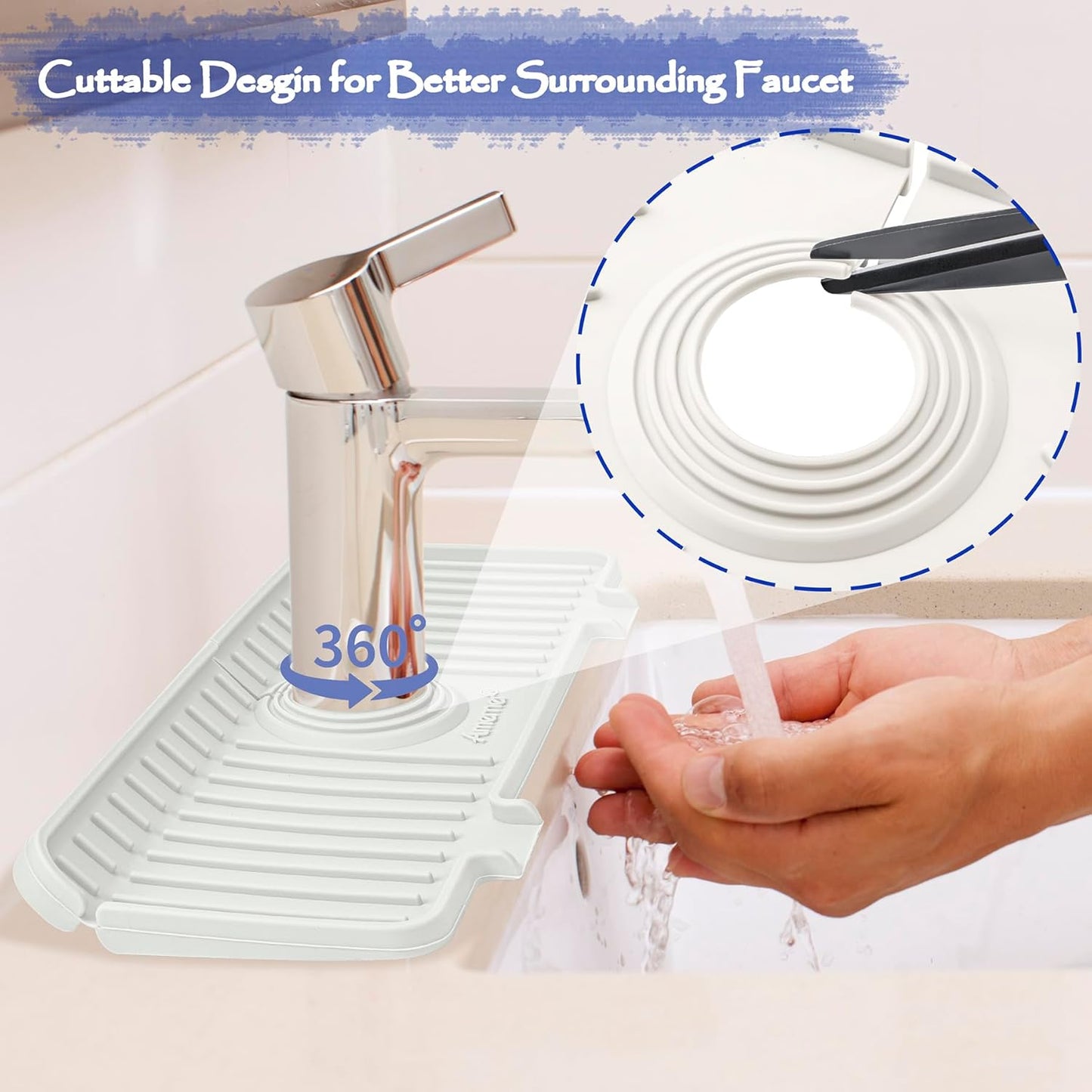 Kitchen Sink Splash Guard, Silicone Faucet Guard & Draining Mat, Bathroom and Kitchen Sink Organizer, Sink Faucet Mat Water Splash Guard Behind Faucet Accessories Gadgets, 14.2” x 5.1”, White