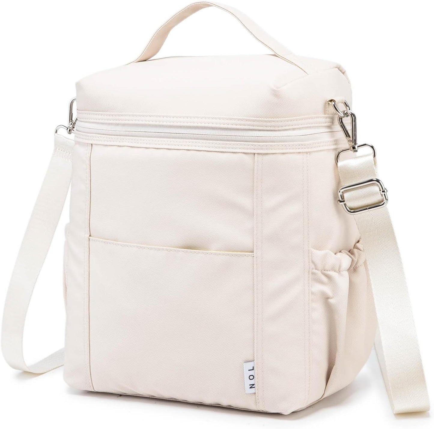 NOL Natural Organic Lifestyle Insulated Lunch Bags for Women Cooler Bag Lightweight Nylon Waterproof Lunch Box For Work (Cream, Large)