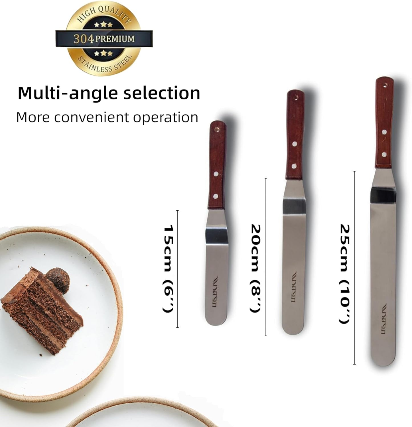 Cake Decorating Angled Icing Spatula Set of 6 8 & 10 Inch Wooden Handle Stainless Steel Offset Frosting Spatulas
