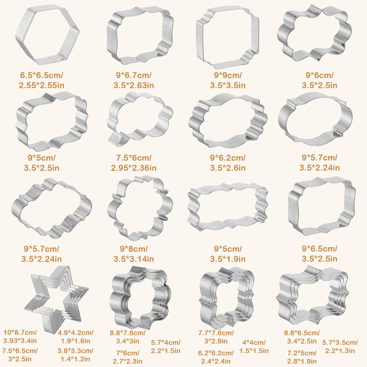 Large Plaque Cookie Cutter Set 25 Pcs Frames Cookie Cutters Stainless Steel DIY Fondant Cutters Molds for Baking MakingCookies Biscuit Fruit Diswasher Safe