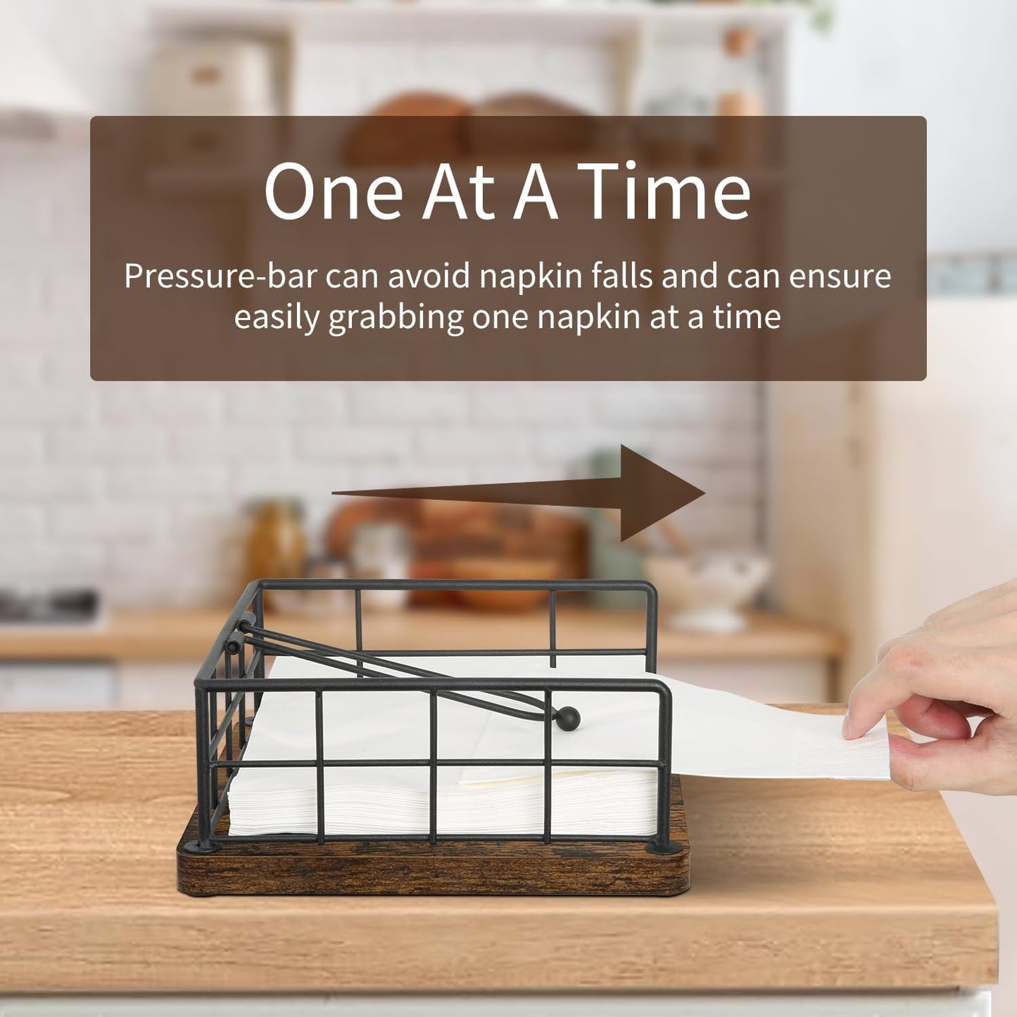 YINMIT Napkin Holder for Table, Farmhouse Napkin Holders with Weighted Arm, Wood Rustic Napkin Holders for Paper Napkins, Napkins Holder for Kitchen, Dining Table