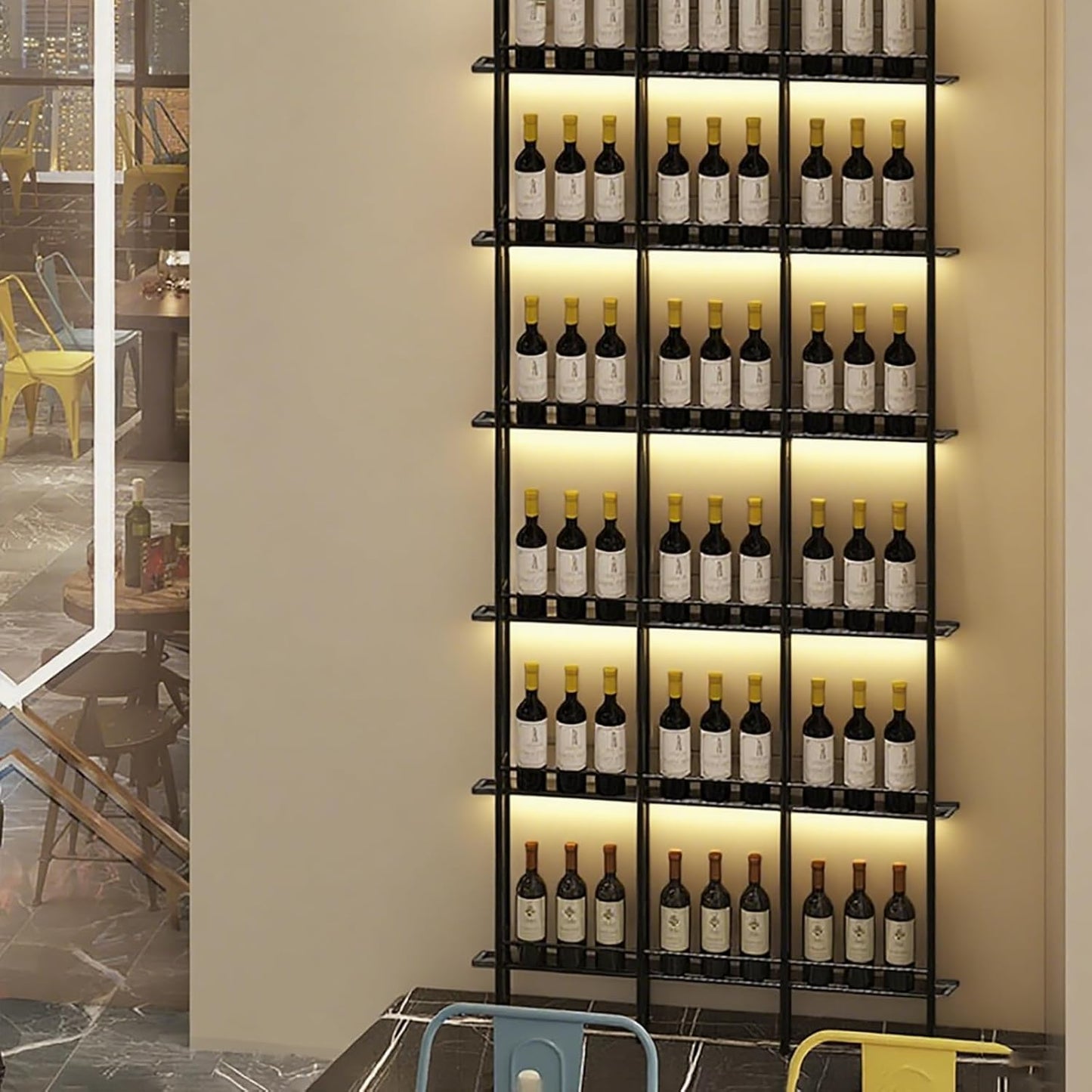 Wine Racks Wall Mounted, 6-Tier Wine Storage Holder, Black Industrial Bar Liquor Bottle Display Shelf, for Home Bar, Kitchen, Dining Rooms, & Wine Cellars (Black, 5 Column)