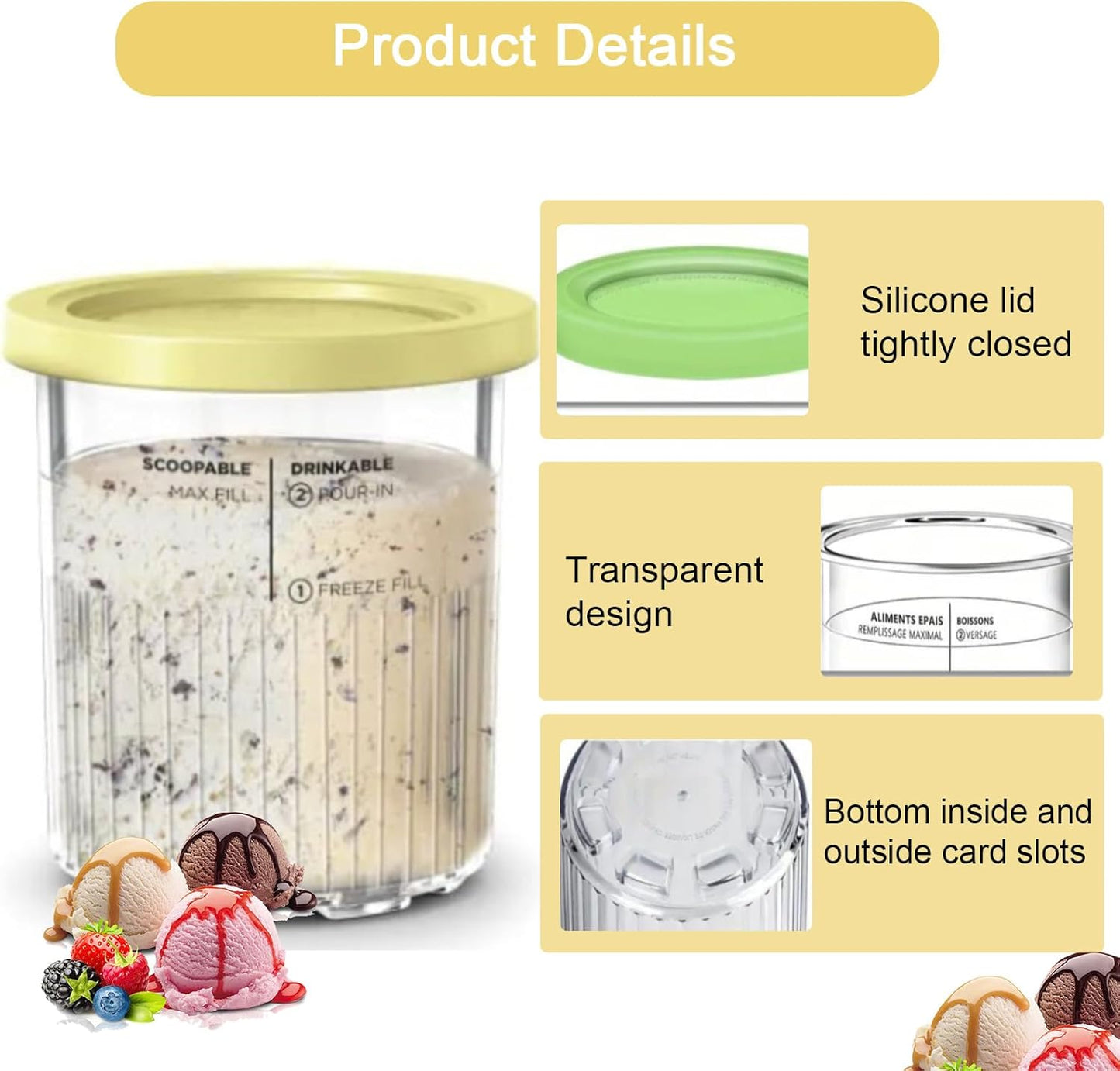 4 Pack for Ninja Creami Deluxe Pints and Lids,24OZ XL Family Size Deluxe with NC500, NC501 Series Compatible | BPA-Free, Dishwasher Safe