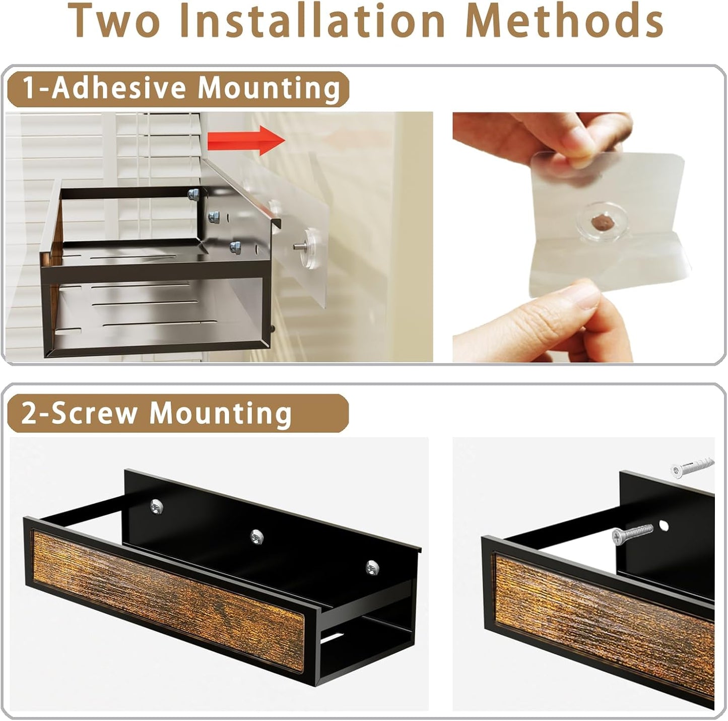 Spice Rack Wall Mount 3 Pack, Space-Saving Seasoning Organizer,Screw or Adhesive Hanging Spice Rack Organizer for Kitchen Cabinet and Wall (Engineered Wooden)