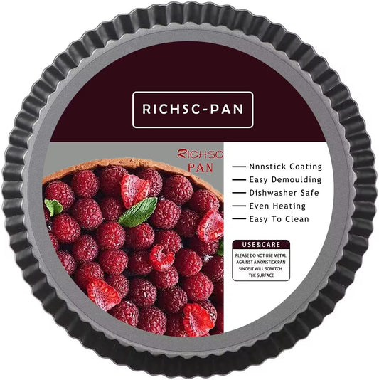 Tart Pan 10 Inch Tart Pan Carbon Steel Round Non-Stick Pan Quiche Pan with Removable Chassis for Mousse Cakes, Kitchen Reusable Baking Tool with A Depth of 1.18 Inches