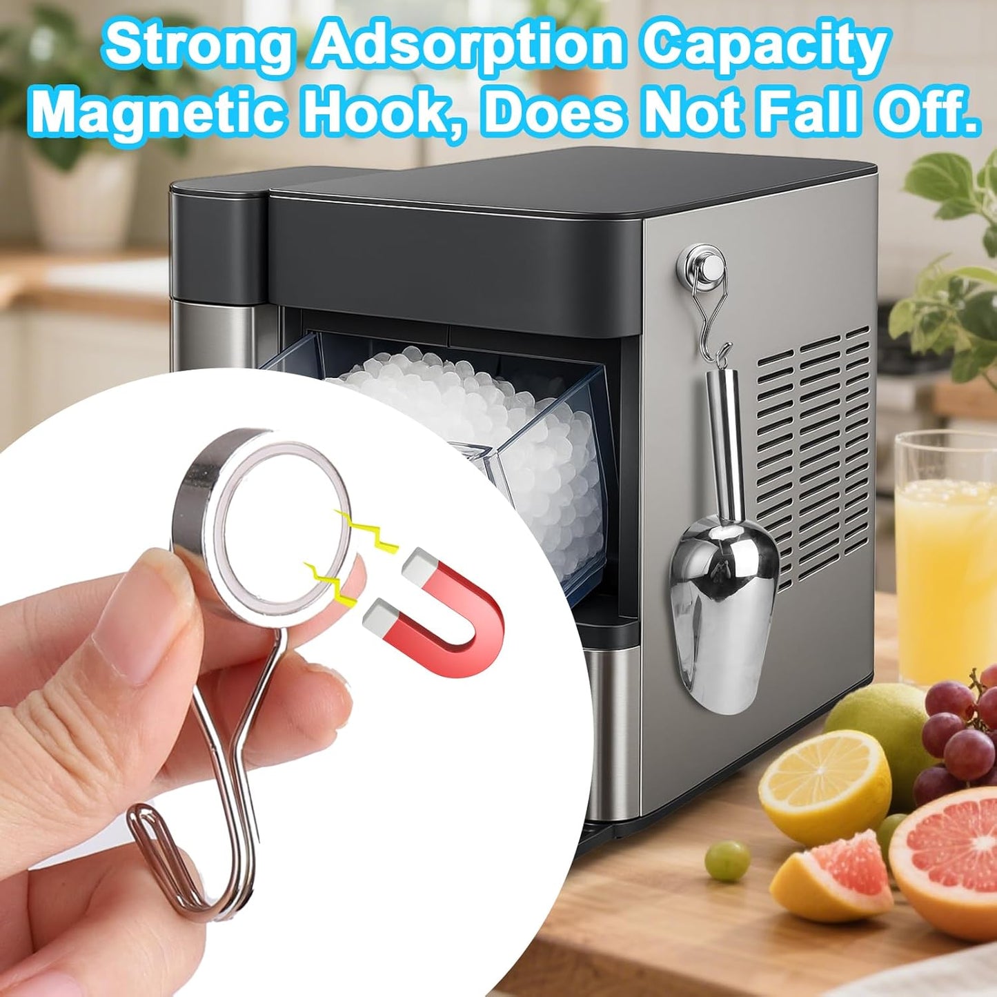 Stainless Steel Ice Scoop for Freezer with Magnetic Hook - Ice Scoop for GE Profile Opal 2.0 Nugget Ice Maker, for Kitchen Bar Party Accessories (3OZ)