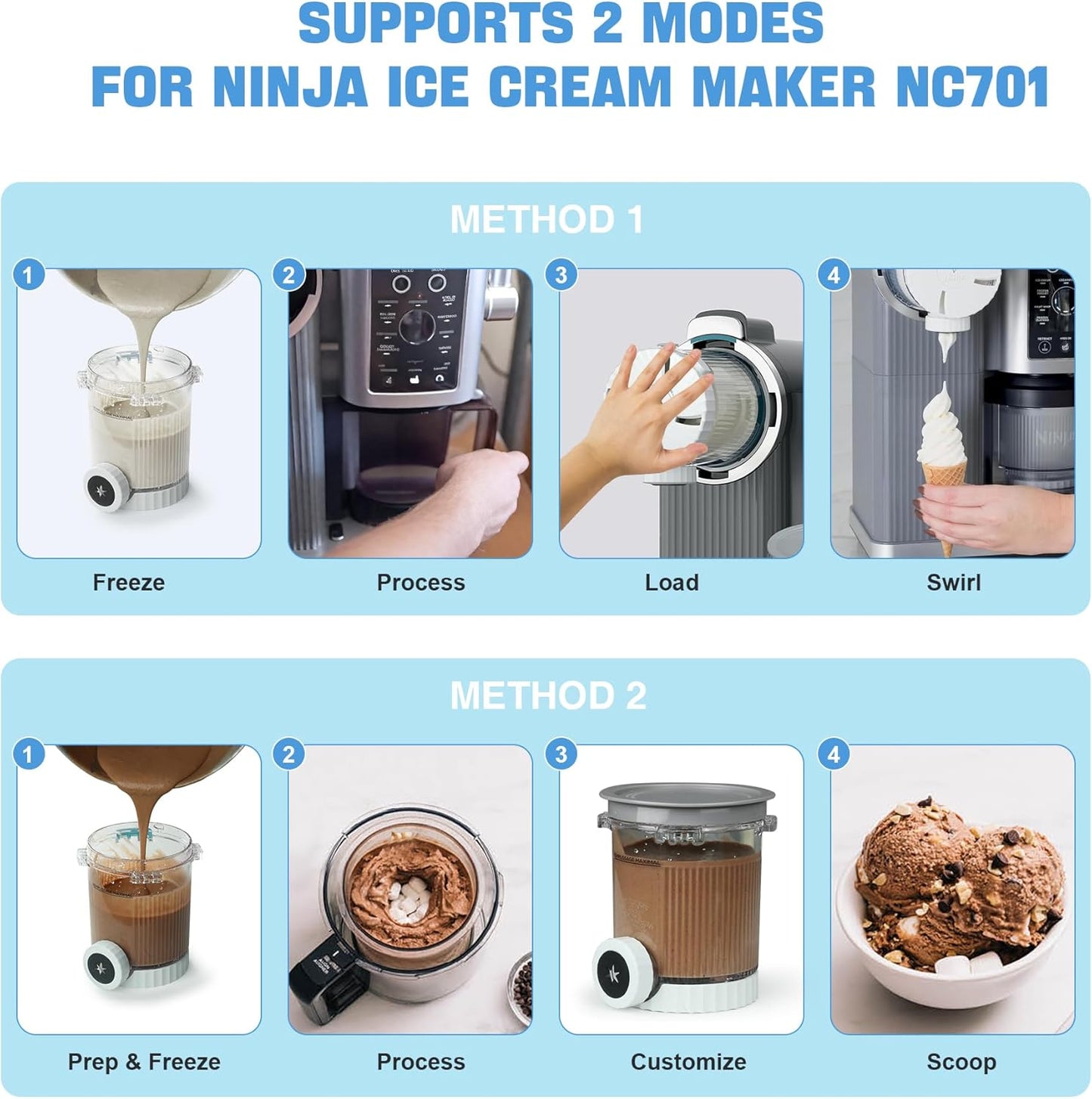 4 Pack Creami Swirl Pints & Lids for Ninja, Compatible with NC700 Series Ninja Swirl Ice Cream & Soft Serve Makers, with 4 Spoons & 64 Writable Labels, BPA-Free & Dishwasher Safe, Green Lids