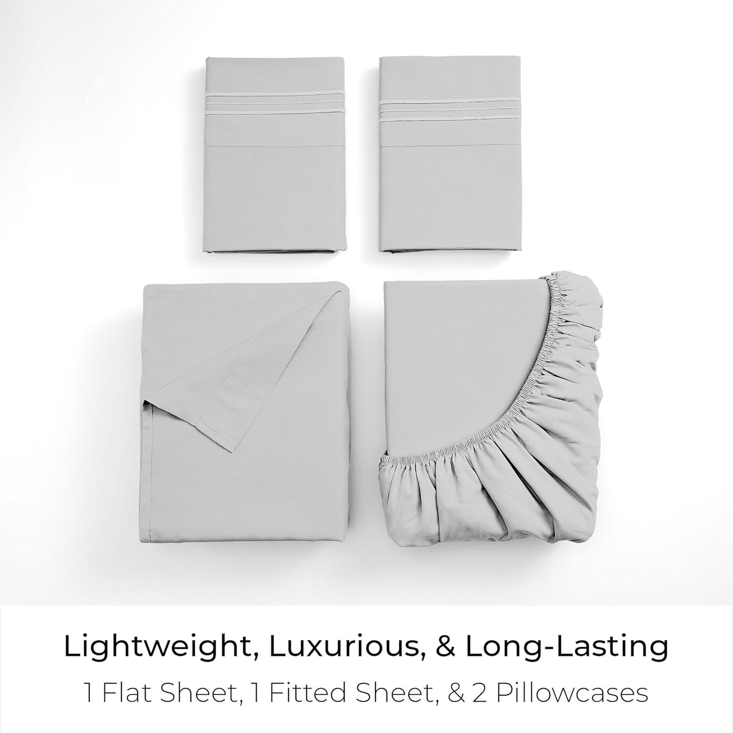 Mellanni California King Sheets Set - 4 PC Iconic Collection Bedding - Hotel Luxury, Extra Soft, Cooling Bed Sheets - Wrinkle, Fade, Stain Resistant (Cal King, Light Gray)