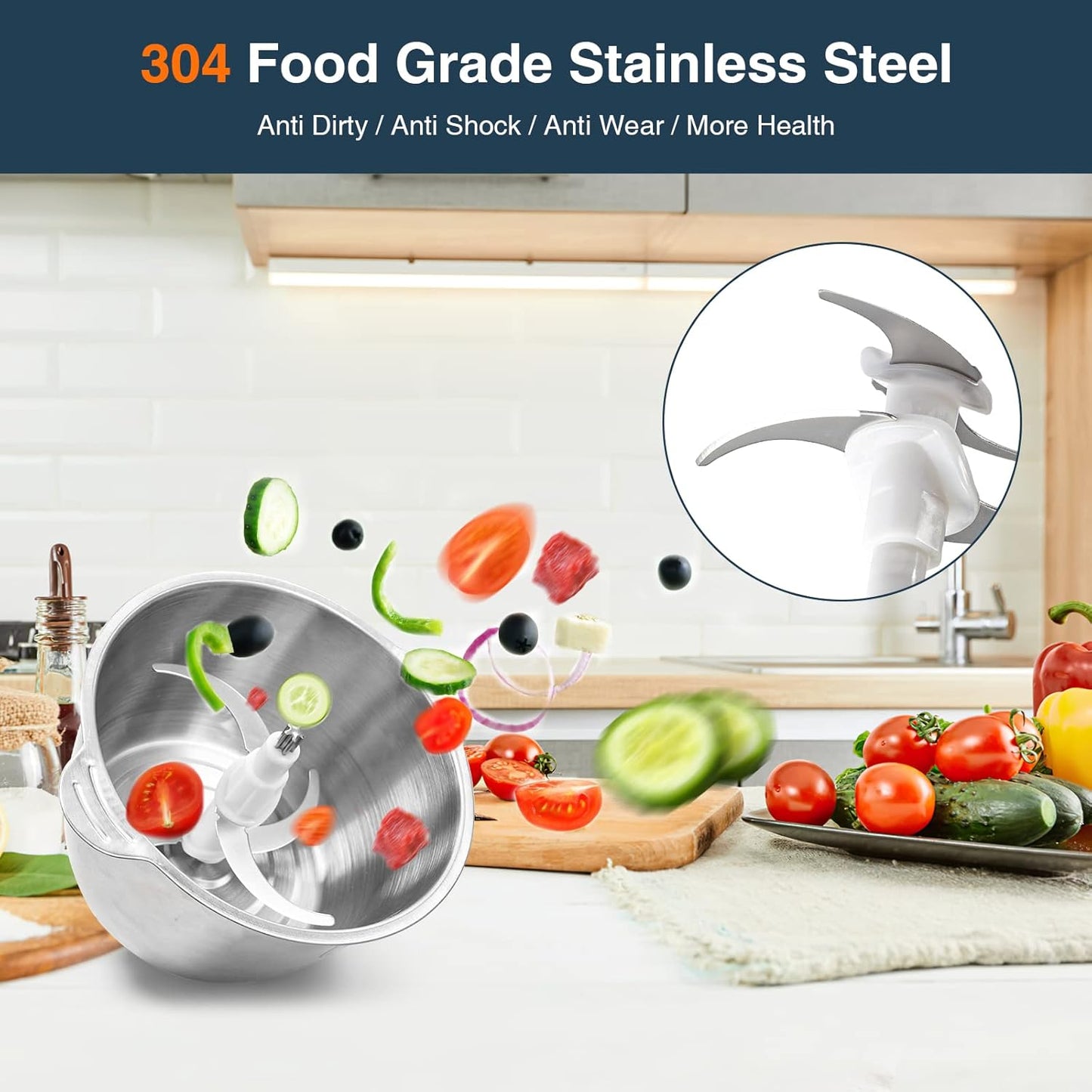 JOYAMI Electric Food Processor with 2 Bowls, Food Chopper Vegetable Meat Grinder, Stainless Steel Blades, 2 Speed