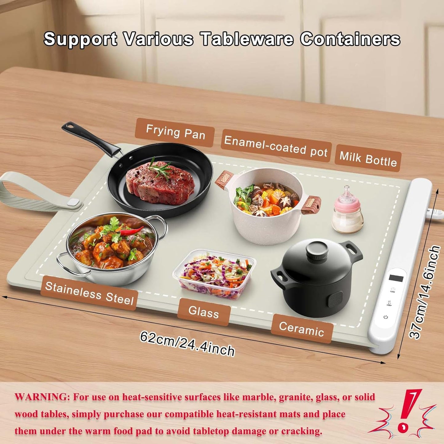 FYY Food Warming Mat - Electric Warming Tray with 6 Temperature Settings and 6 Hours Timer, Full Surface Graphene Heating Food Warmer, Premium Rollable Heating Tray for Gatherings, Parties, Khaki