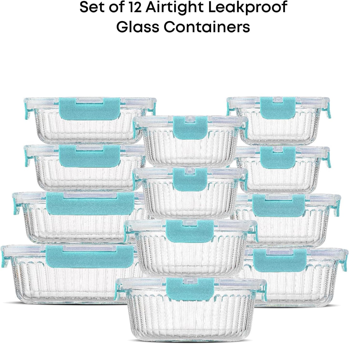 JoyJolt 24pc Borosilicate Glass Storage Containers with Lids | 12 Airtight/Freezer Safe Food Storage Containers for Pantry and Kitchen | Meal Prep Container for Lunch | Glass Tupperware Set