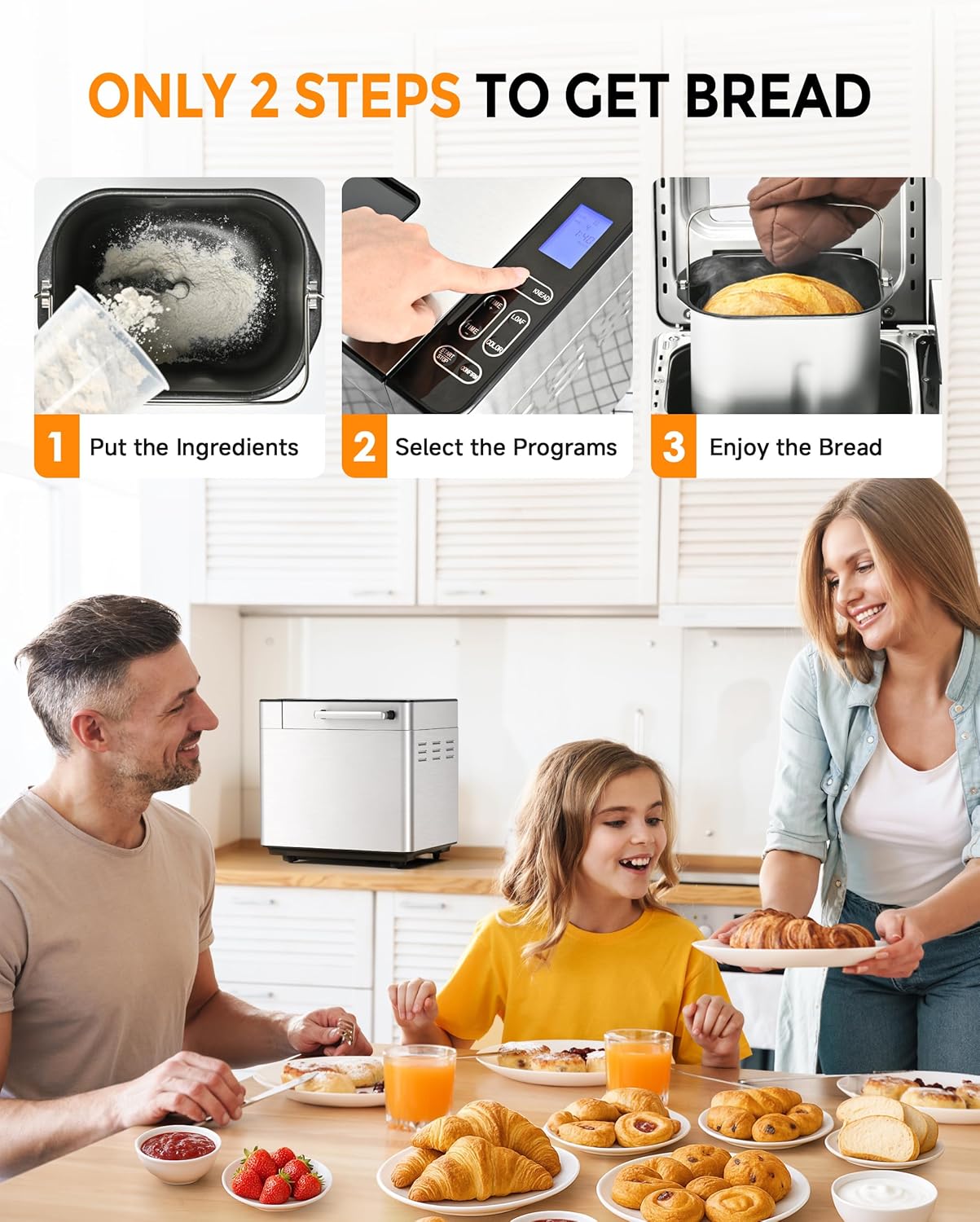 EUHOMY Bread Maker Machine 13 Program 2LB Bread Maker, Bread Machine with 3 Loaf Sizes and 3 Crust Colors, Breadmaker with Fruit & Nut Dispenser,Ideal for Family Gifts, Gluten Free