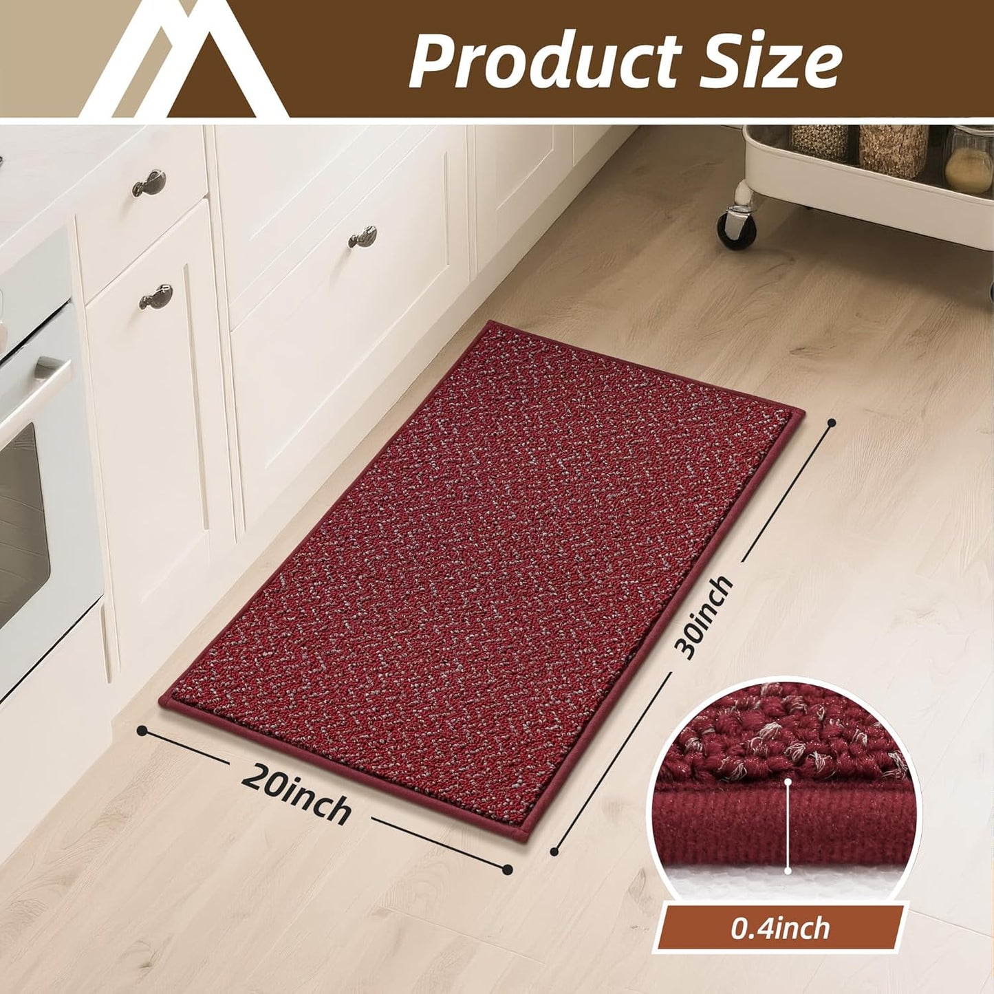 COSY HOMEER Kitchen Rugs 20"x32" Non-Slip Kitchen Mats for Floor Absorbent Stain Resistant Kitchen Floor Mat Machine Washable Rugs for Kitchen,Hallway,Sink,Red