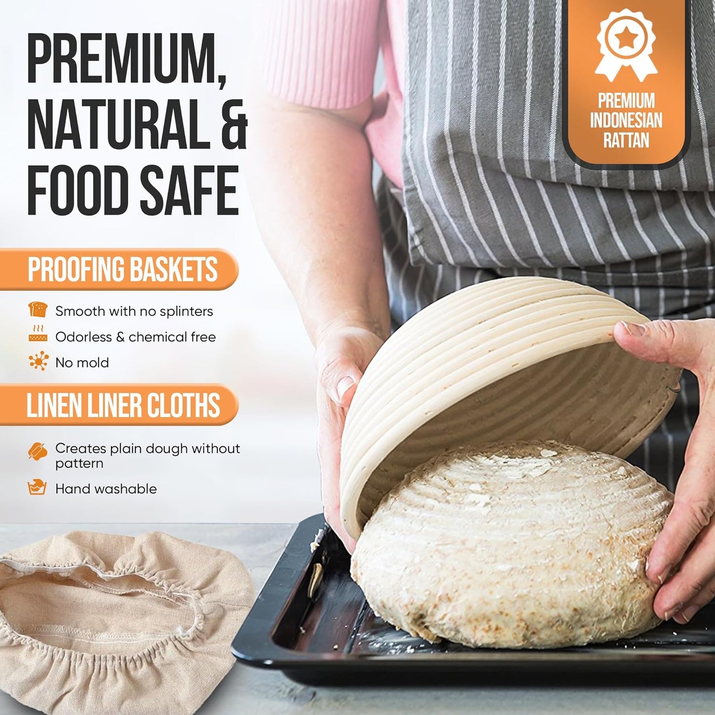 Trailblaze Banneton Bread Proofing Basket - Sourdough Bread Baking Supplies – Sourdough Starter Kit – Sourdough Proofing Basket Gift for Bakers - Round Bread Basket (9 Inch)