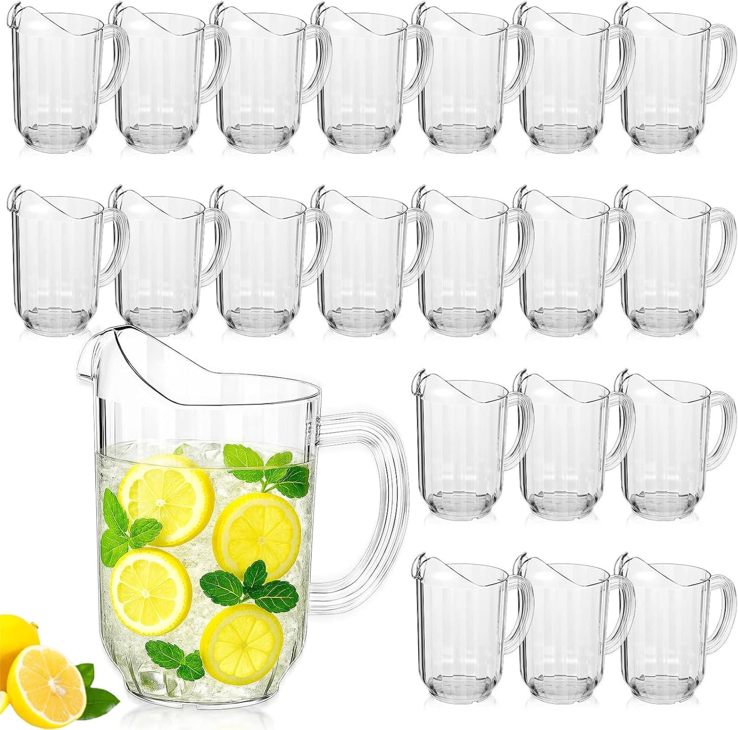 Tessco for you 20 Pcs Plastic Pitchers 60 Ounce Clear Restaurant Jug Large Water Pitcher Carafe Serve Milk Tea Juice Drink for Parties Container Dispenser Beer Jar