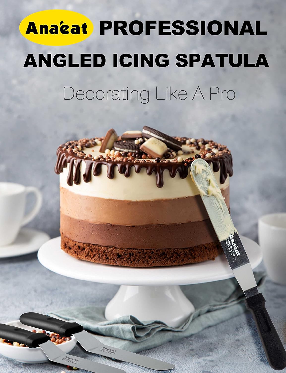 Anaeat Icing Spatula, Professional Cake Angled Offset Spatula with 10" Stainless Steel Blade - Thickened Frosting Knife with Durable Plastic Handle for Cake Decorating, Pastry & Baking