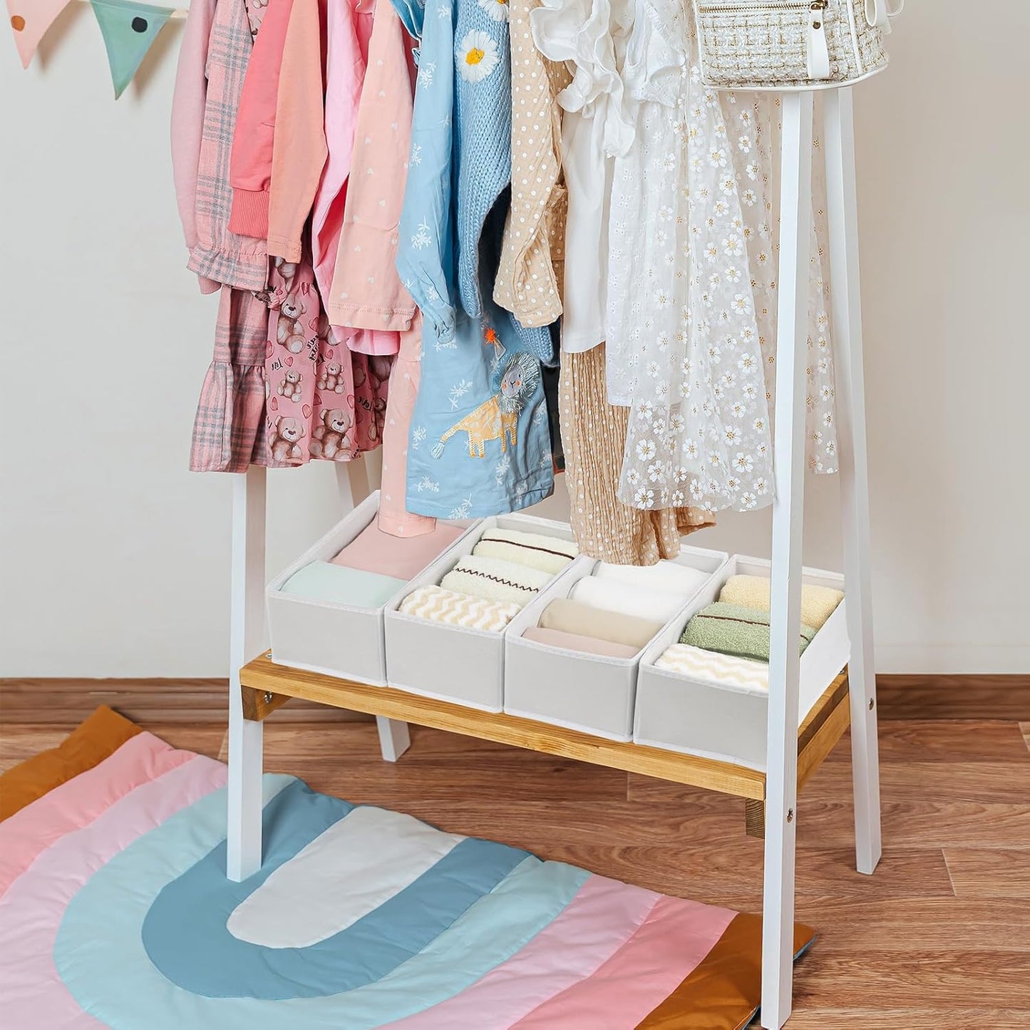 Set of 12 Drawer Organizer, Fabric Closet Organizer and Storage Baskets,Foldable Drawer Divider for Clothing,Sock,Ties,Underwear Drawer Organizers,Set of Cabinet Storage Boxes (White)