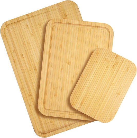 Totally Bamboo 3-Piece Cutting Board Set – Bamboo Wood Cutting Boards in Large, Medium, and Small Sizes with Juice Groove and Collection Well – Elegant Kitchen Chopping Boards with Curved Edges