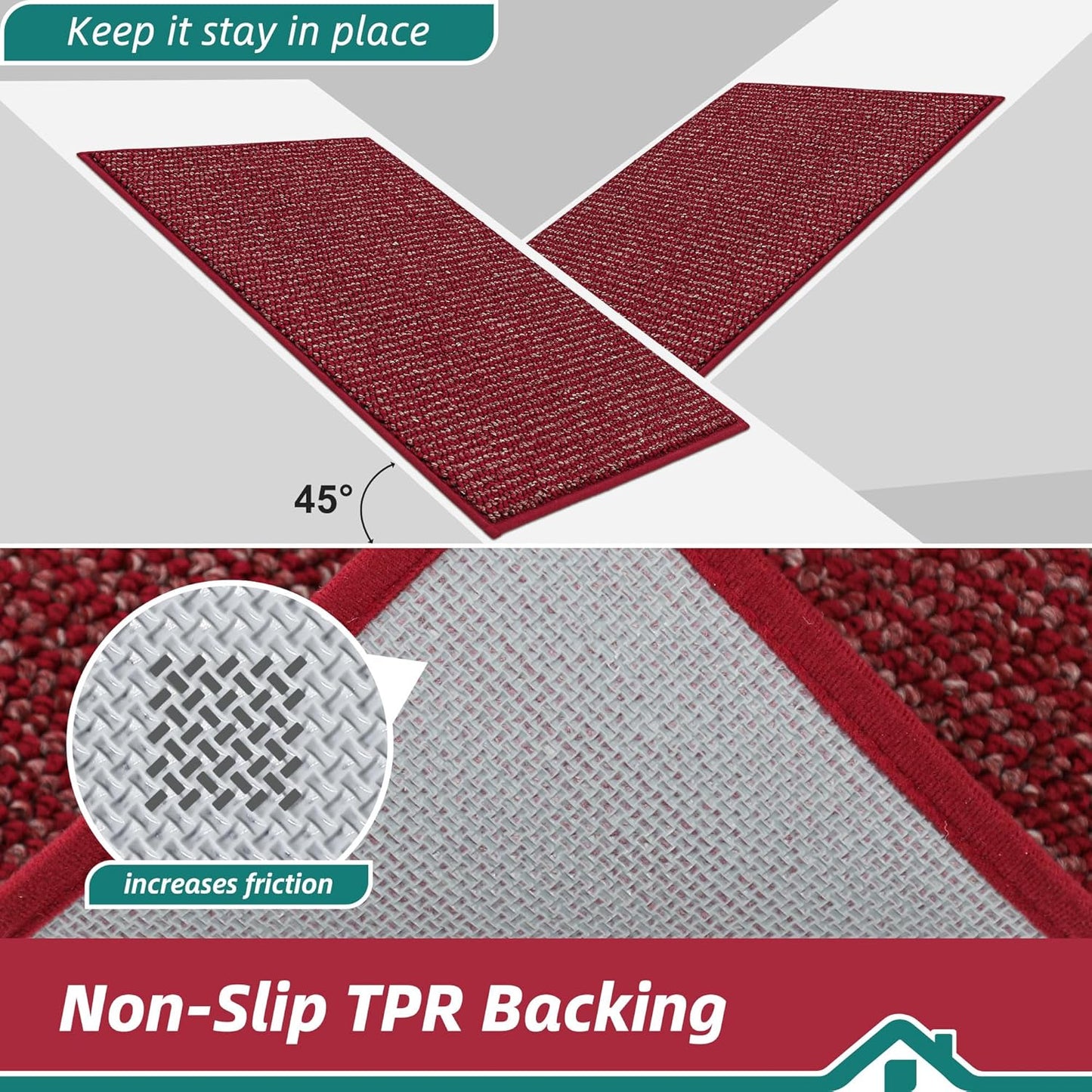 BEQHAUSE Kitchen Runner Rugs 20"x48", Non-Slip Kitchen Mats for Floor, Super Absorbent and Stain Resistant Kitchen Rug, Machine Washable Rugs for Kitchen, Hallway, Laundry & Sink, Red