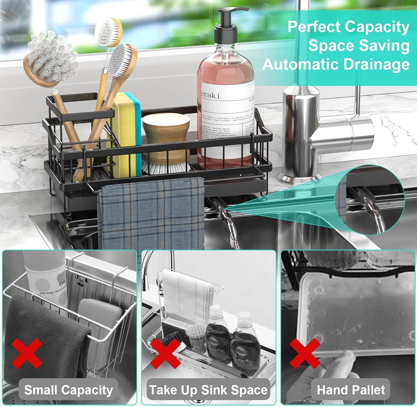 Sponge Holder for Kitchen Sink - Countertop Rustproof Stainless Steel, Kitchen Gadgets Accessories, Sink Caddy