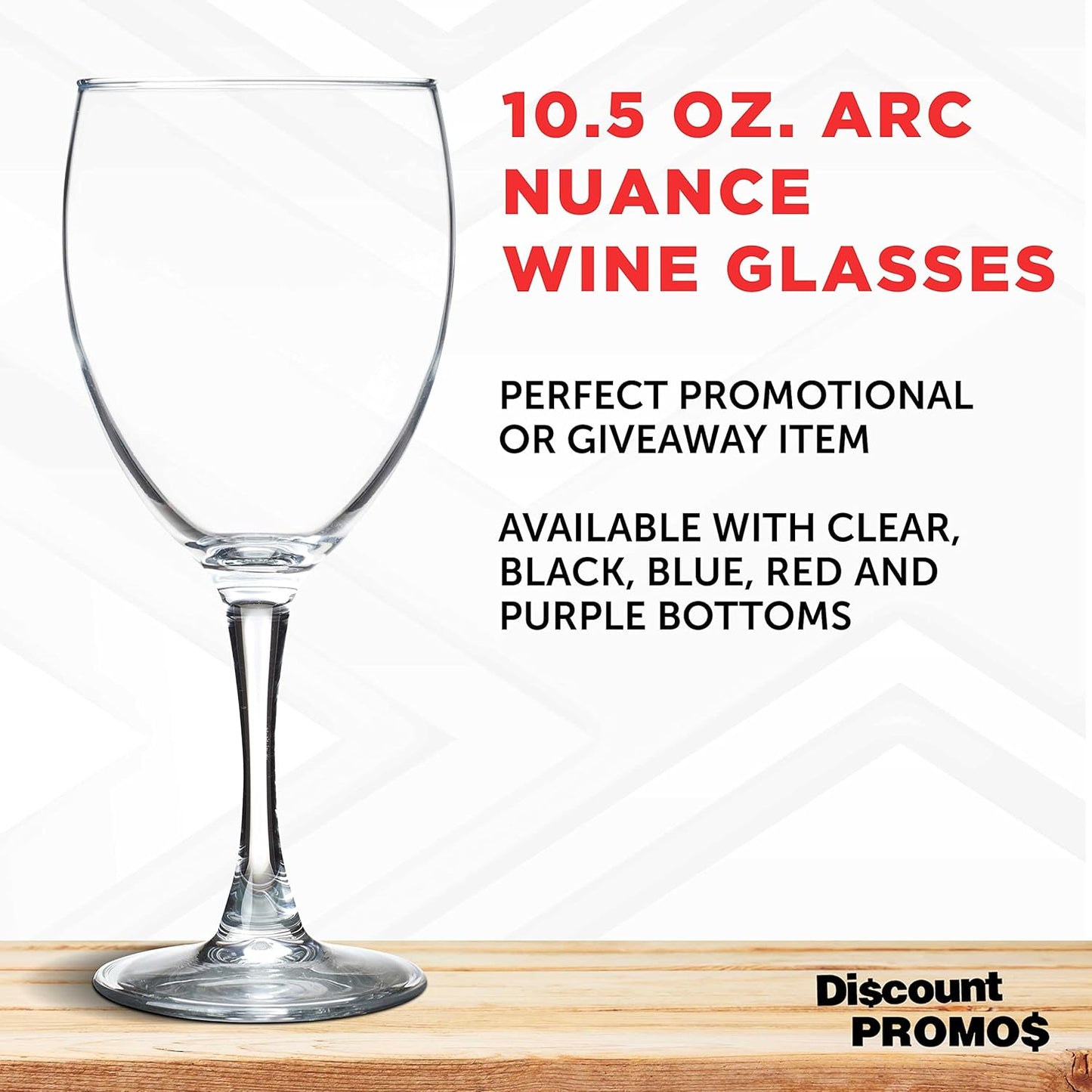 DISCOUNT PROMOS Nuance Wine Glasses by ARC 10.5 oz. Set of 10, Bulk Pack - Restaurant Glassware, Perfect for Red Wine, White Wine, Cocktails - Clear