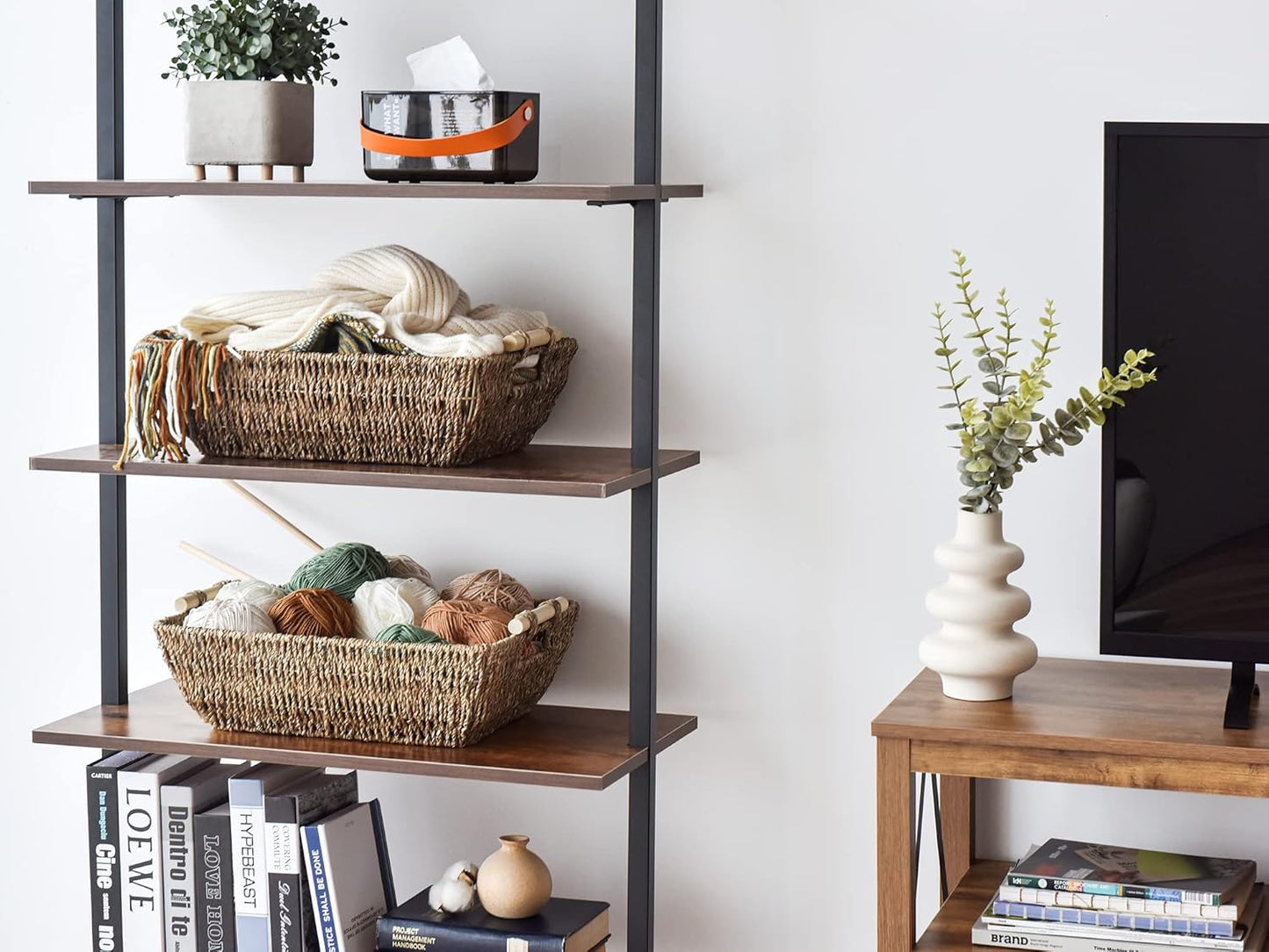 StorageWorks Hand-Woven Jumbo Storage Baskets with Wooden Handles, Seagrass Wicker Baskets for Organizing, 2-Pack