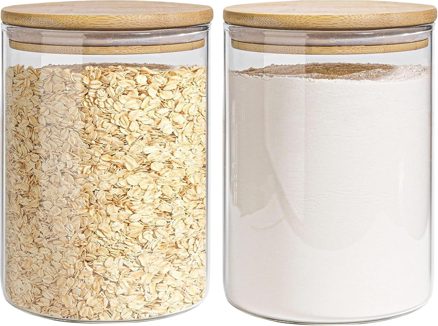 Glass Storage Jars Set Elegant Containers with Airtight Bamboo Lids, Perfect for Kitchen Organization - Flour, Rice, Pasta, Sugar, Coffee Beans, Accessories Included (2 packs(111oz))