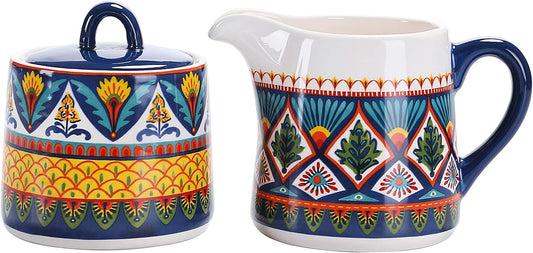 Bico Havana Ceramic Sugar and Creamer Set, Sugar Bowl with Lid, Cute Container for Coffee Bar, Kitchen Countertop Accessories, Microwave and Dishwasher Safe