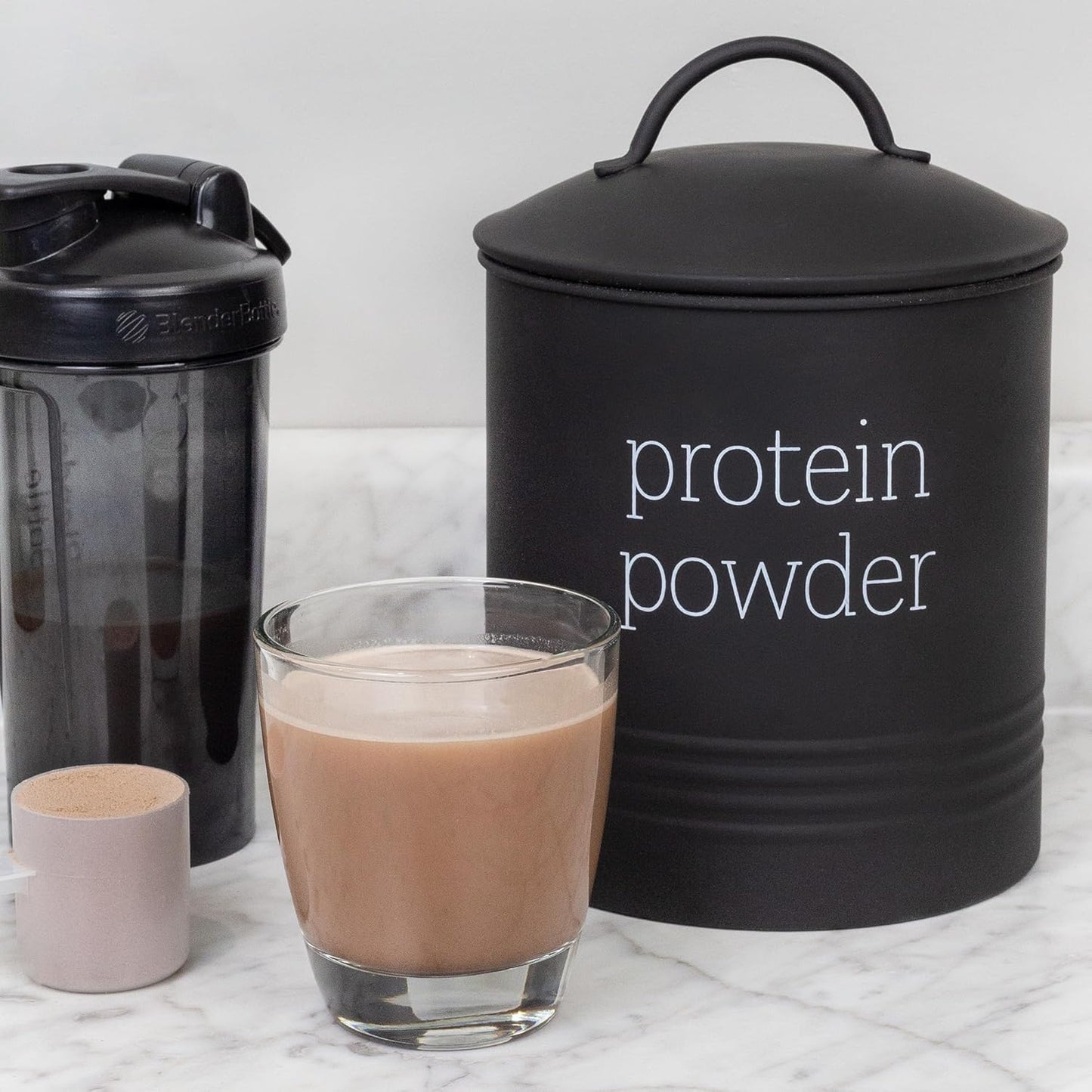 AuldHome Design Enamelware Protein Powder Canister (Black); Modern Farmhouse Style Storage for Kitchen